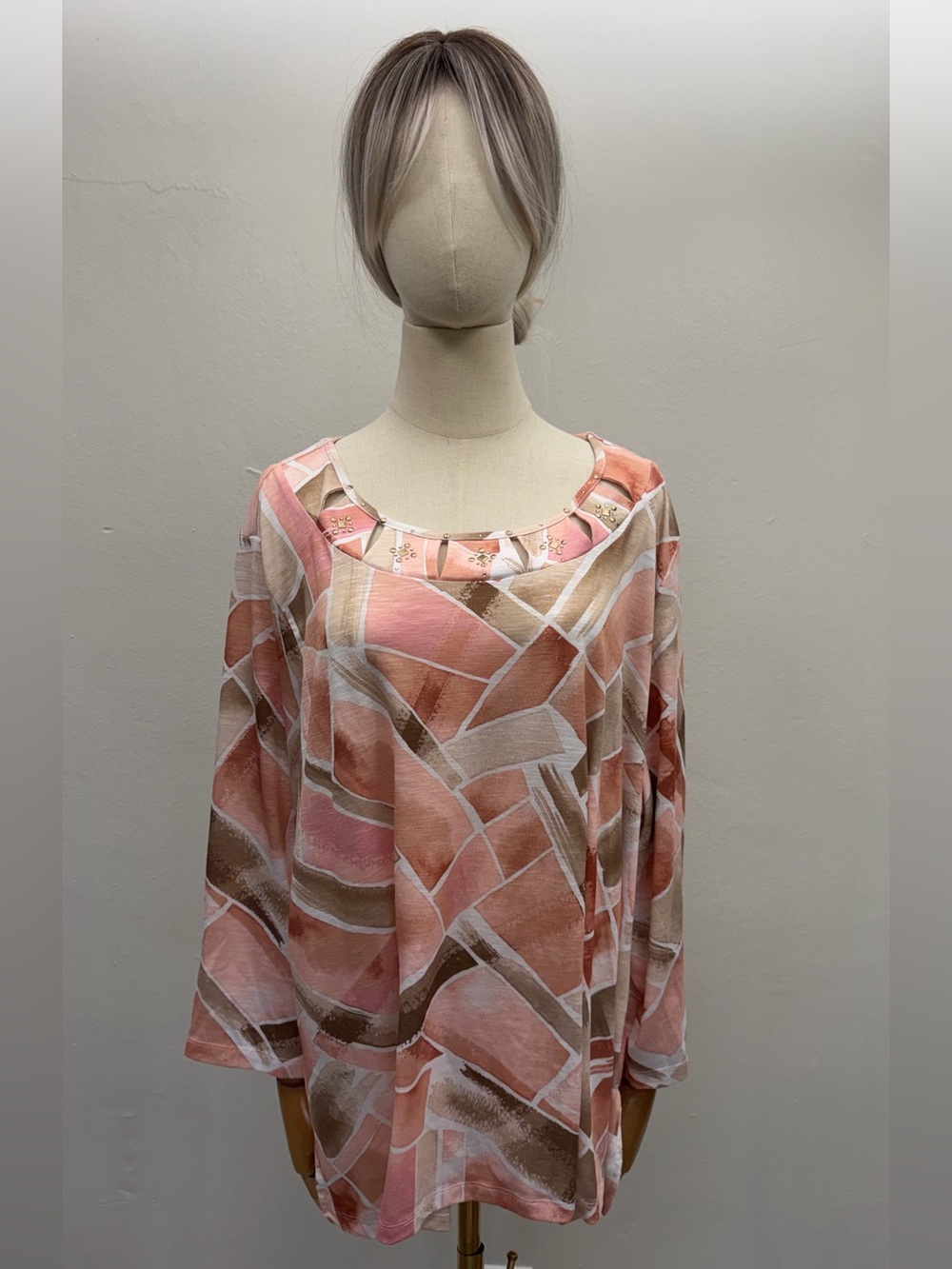 Alfred Dunner Women’s 3X Abstract Print Studded Knit Top Plus Size NWT